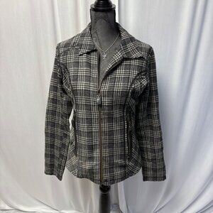 Ruff Hewn Womens Plaid Wool-Blend Jacket Size Small Black White Zip Front Lined